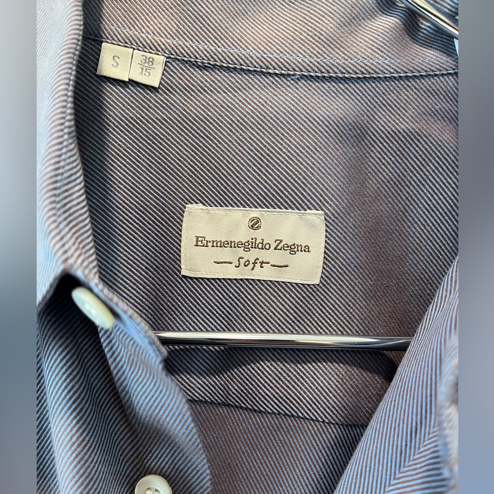 Ermenegildo Zegna Button Up Shirt Mens Small Blue Cotton Long Sleeve Collared